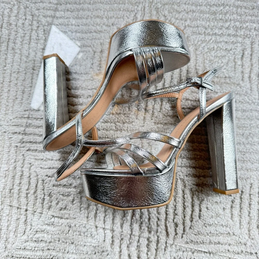 Chinese Laundry Platform Sandals Womens 8 Silver Block ARCP-001 Glam Y2K Party